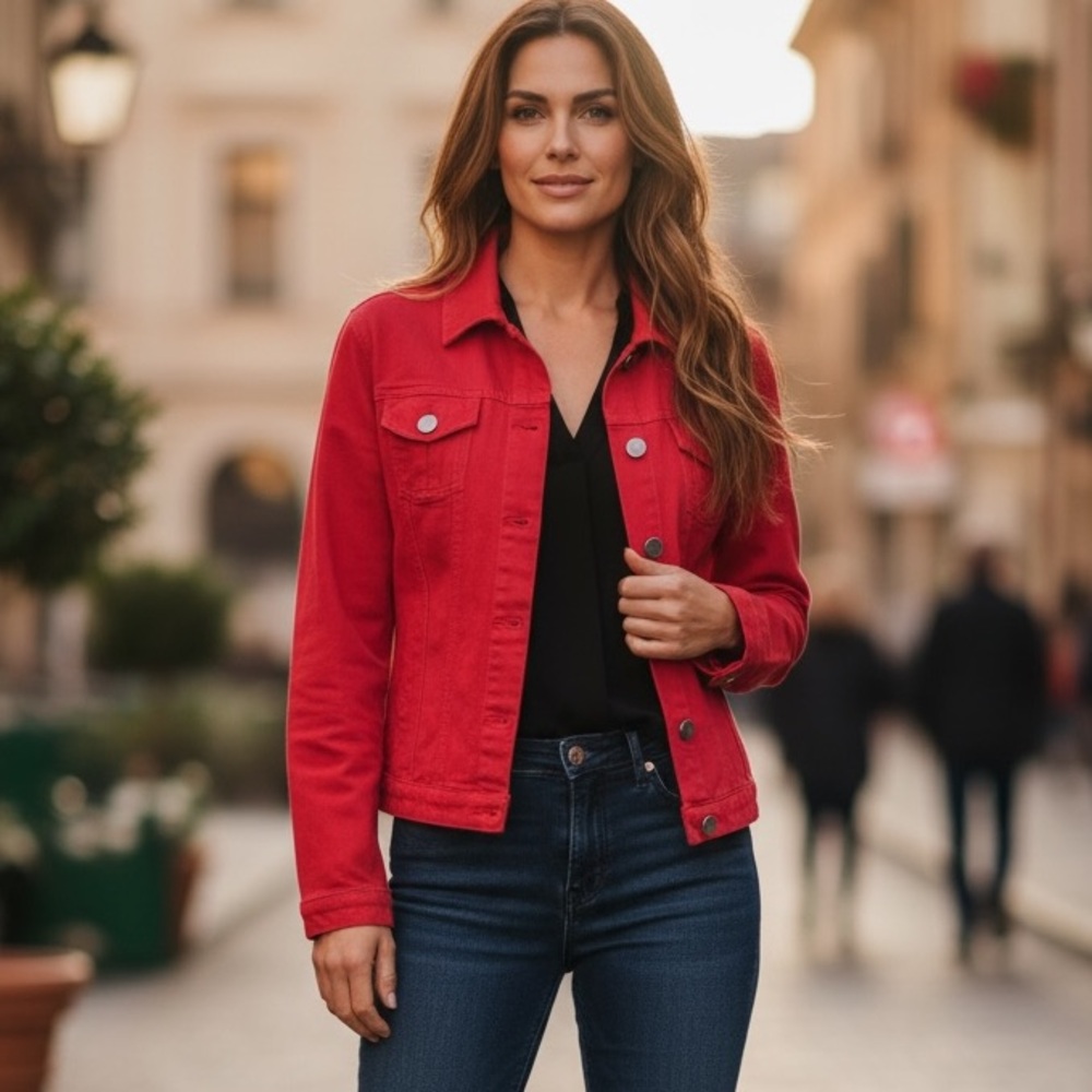 Petite Red Jacket | Crystal Buttons Blazer